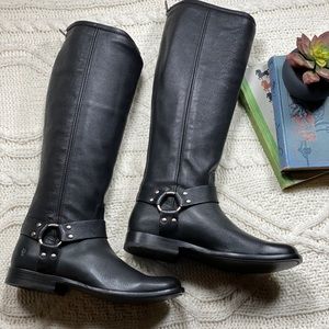 FRYE Philip Harness Tall Leather Boots Black 8M